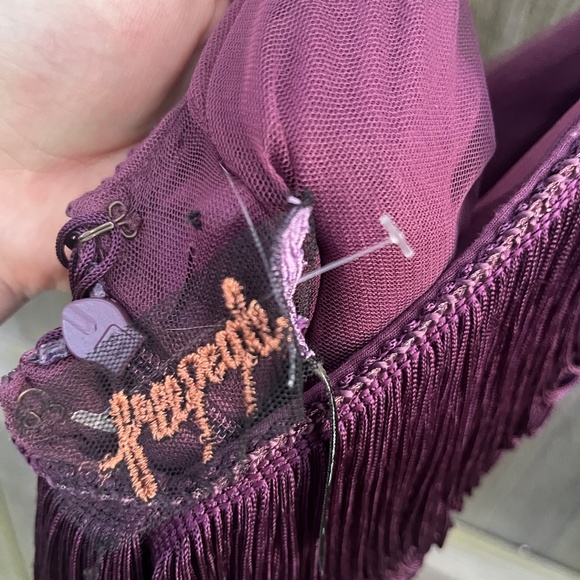 VERY RARE Free People Jagger Fringe Dress Plum Purple Beaded Sz 2 - Picture 9 of 11